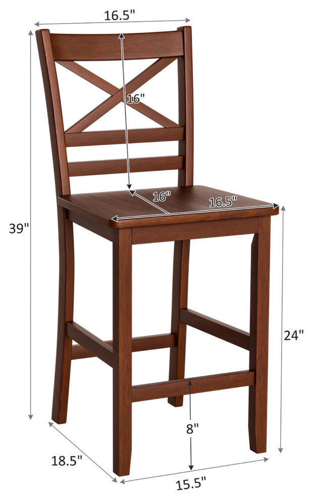 Costway Set of 2 Bar Stools 24'' Counter Height w/ Rubber Wood Legs Walnut