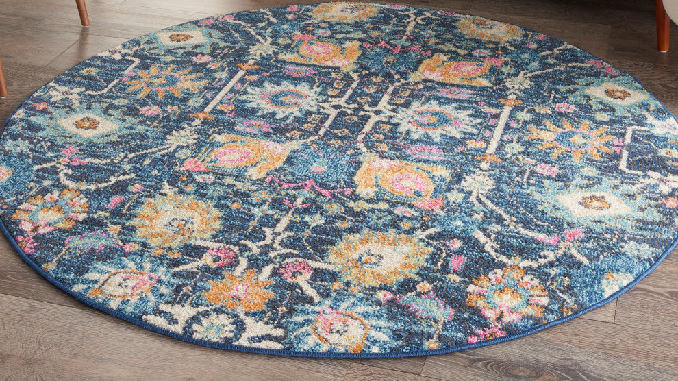 Nourison Passion 4' x Round Navy Bohemian Indoor Area Rug
