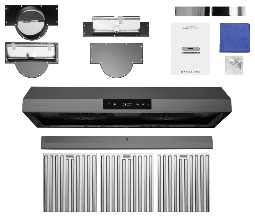 Hauslane | Chef Series PS18 Under Cabinet Kitchen Range Hoods, Black Stainless Steel, 36"