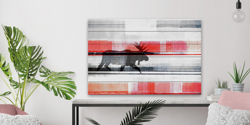 "Lone Moose" Painting Print on White Wood, 30"x20"
