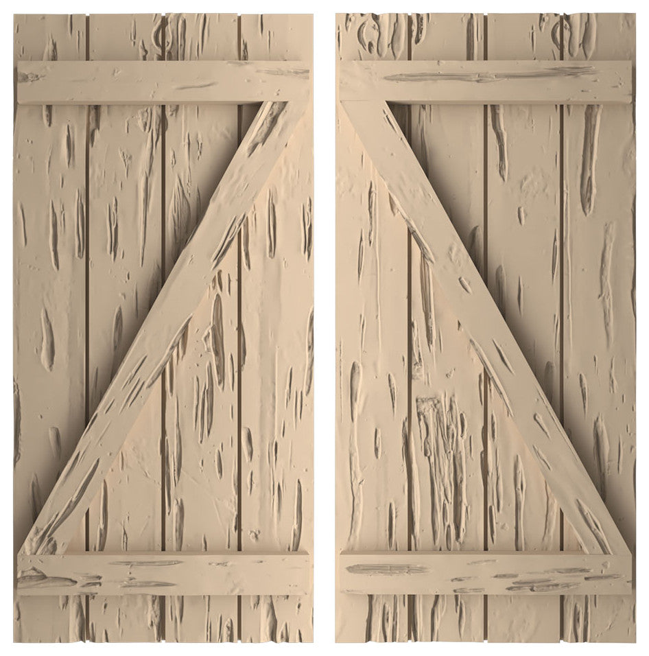 Rustic 4 Board Joined B-N-B Faux Wood Shutters, Pecky Cypress, 22x46"