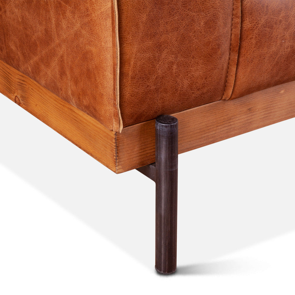 Chiavari Modern Leather Arm Chair, Vintage Cognac