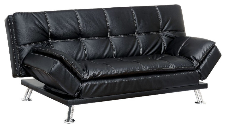 Benzara BM169239 Leatherette Contemporary Futon Sofa With Tufted Design, Black