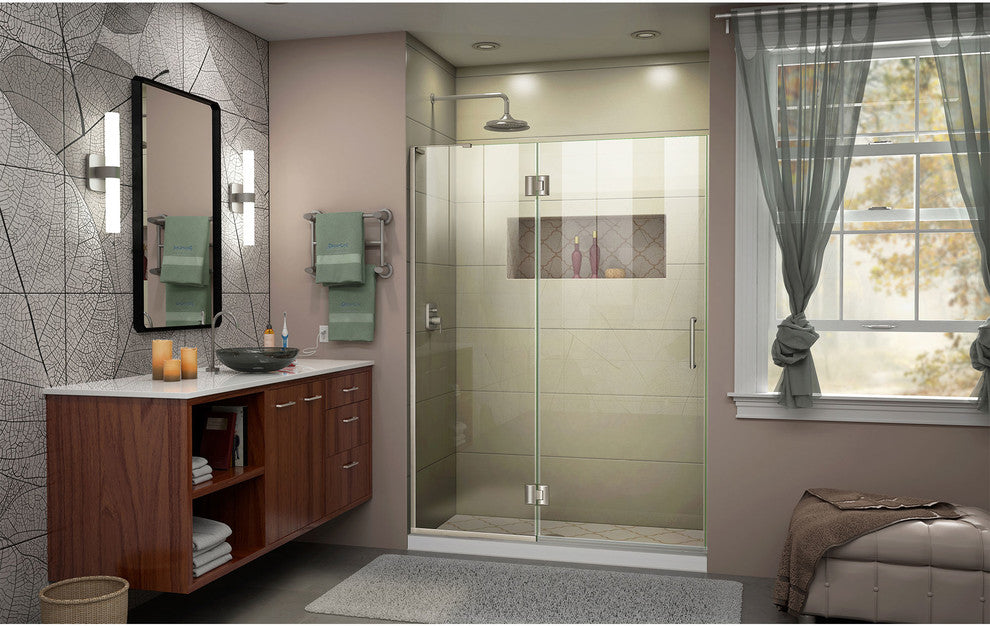 Unidoor-x 52" Shower Door, Brushed Nickel, Left-wall Bracket