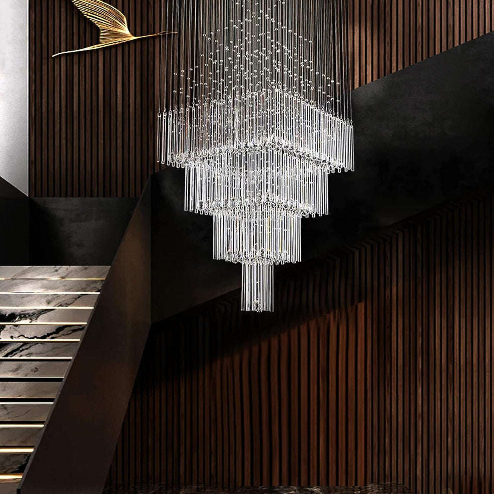 Tourrette-Levens | Modern Crystal LED Ceiling Chandelier with Square Base, 20 Lights, Warm Light