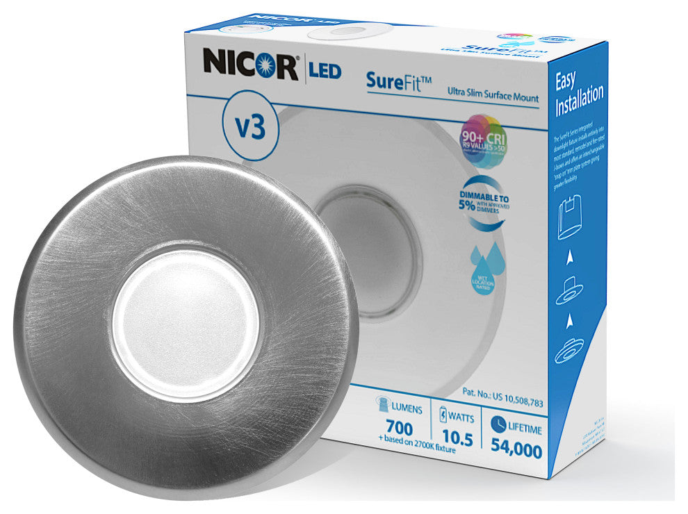 SureFit(v3) LED Flush Mount Ceiling Light, 3000K with Round Nickel Trim