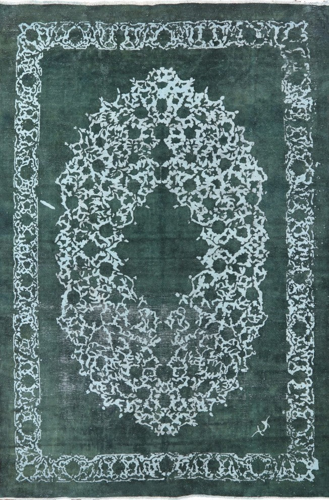 Persian Bargasta Blue Overdyed Hand-Knotted Wool Rug, 10'x14'