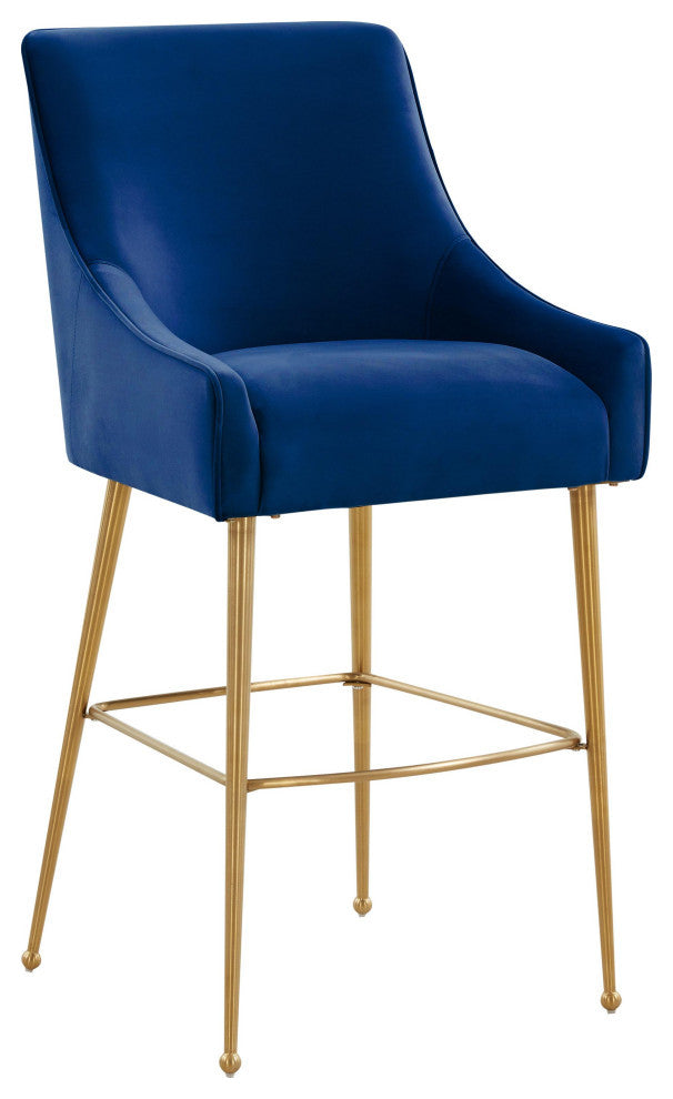 Beatrix Navy Velvet Bar Stool, Gold Legs