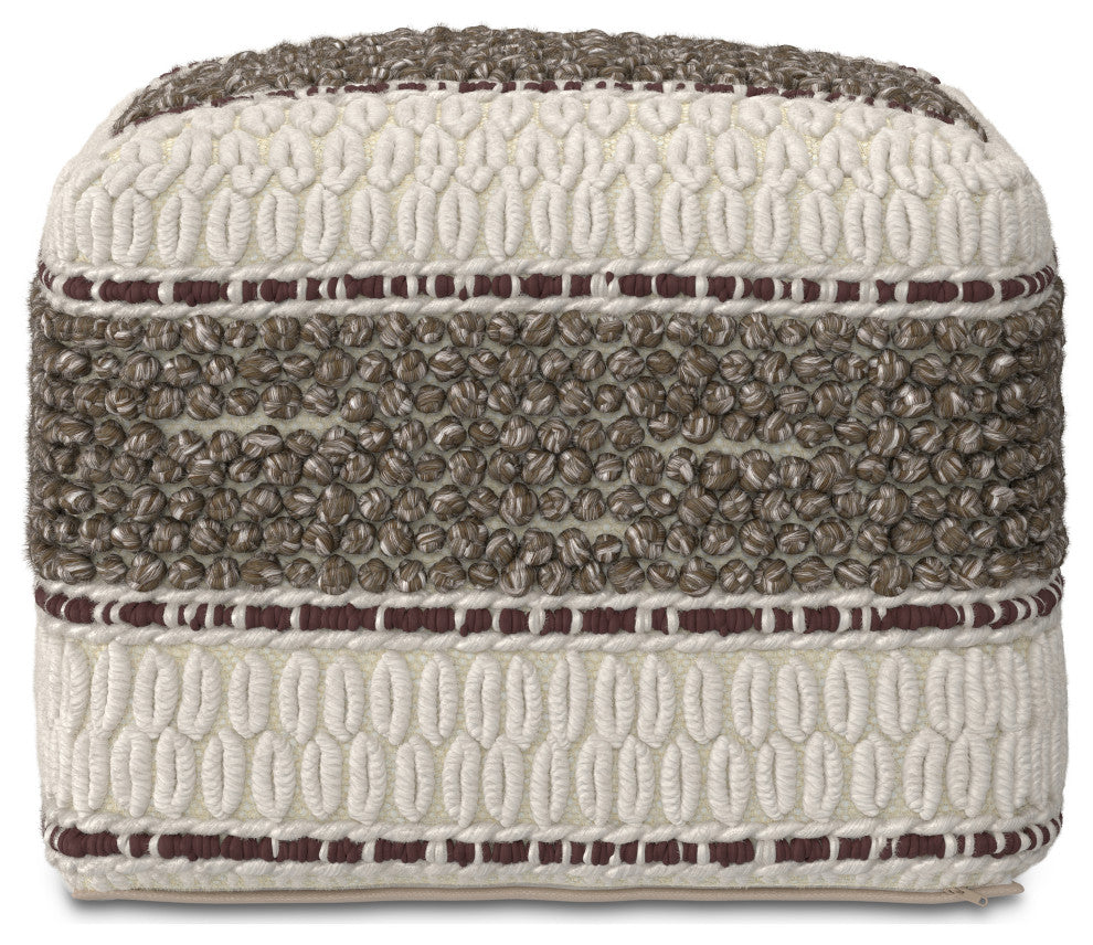 Grady Square Pouf, Earth Tone Brown Handloom Woven