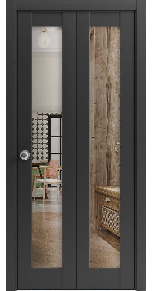 Closet Bi-fold Doors 60 x 80, Lucia 2166 Matte Black Clear Glass