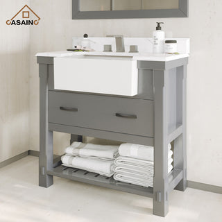 Bathroom Vanity, White Carrara Marble Top,with Sinks,Solid Wood Cabinets, 36in