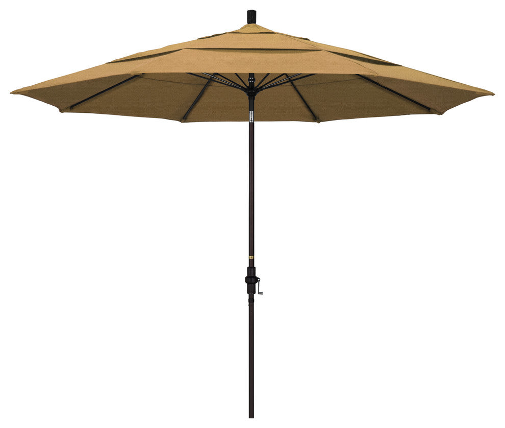 11' Bronze Collar Tilt Lift Fiberglass Rib Aluminum Umbrella, Olefin, Straw