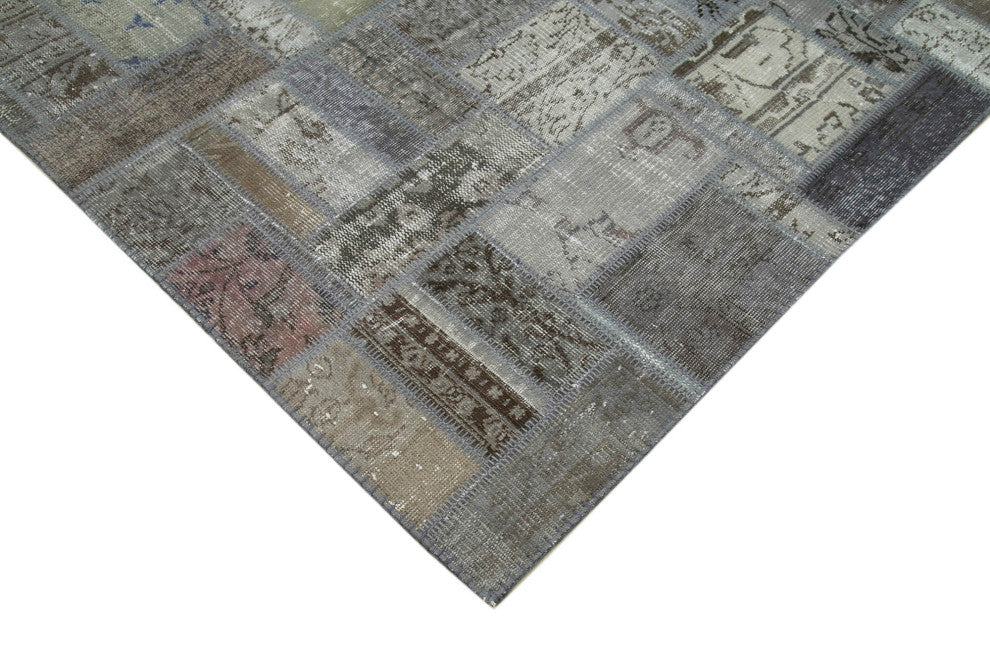 Rug N Carpet - Handmade Turkish 5' 9" x 7' 10" Gray Wool Patchwork Area Rug
