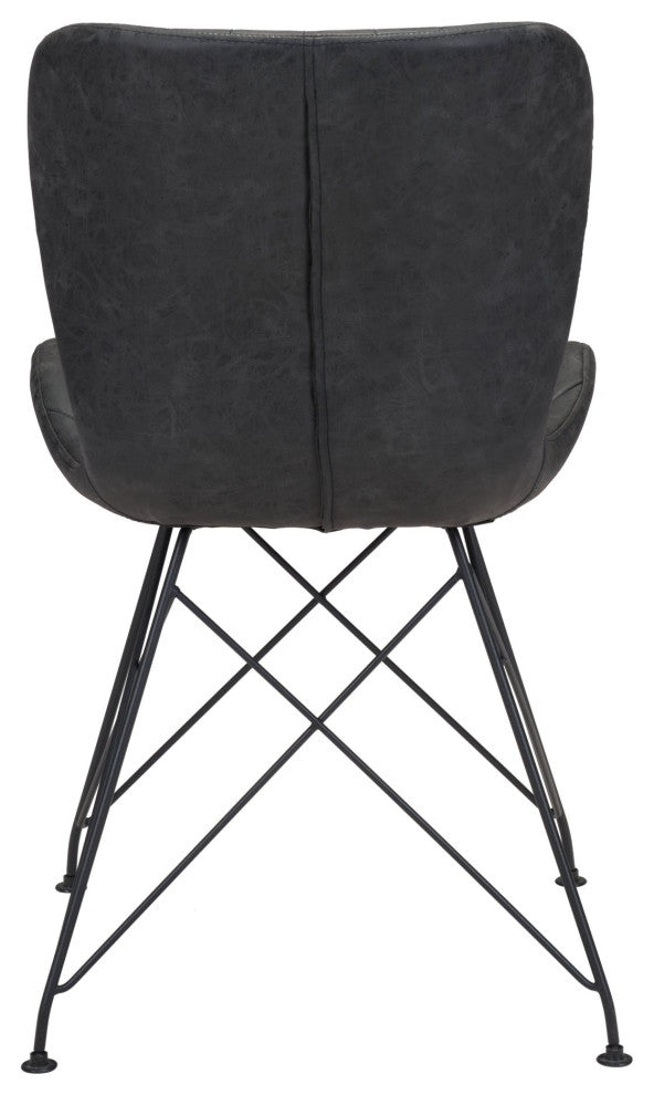 Dining Chair, Set of 2, Faux Vinyl Leather, Steel, Vintage Black, Cafe Bistro