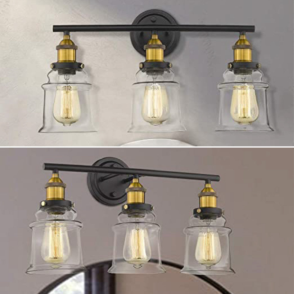 Glass & Metal light up vanity Brass & Black brass vanity light