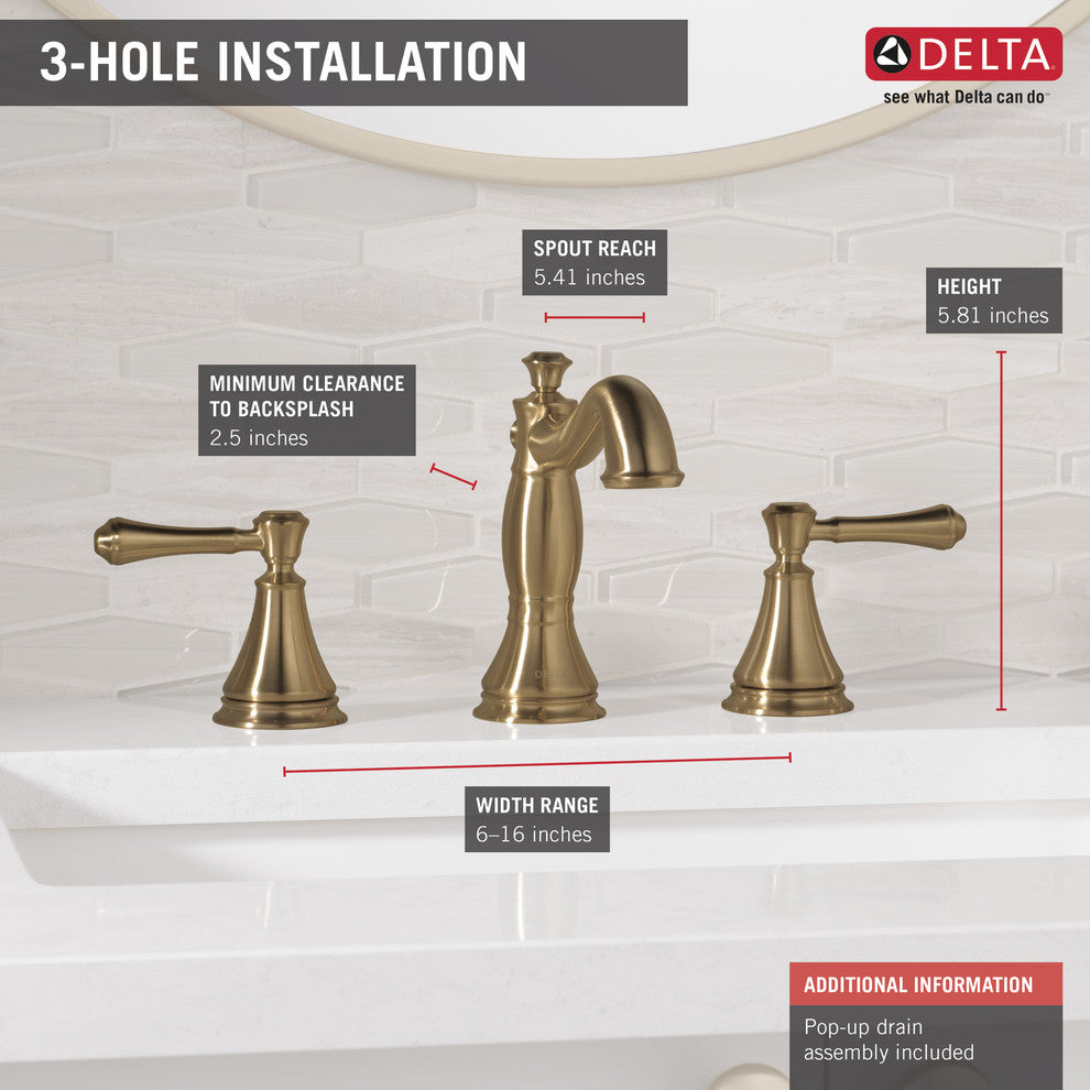 Delta Cassidy Two Handle Widespread Bathroom Faucet, Champagne Bronze