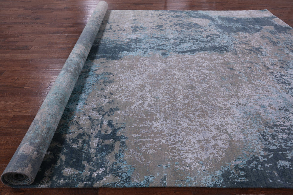 Modern Hand Knotted Wool and Silk Rug 12' 0" X 18' 3" Q7117