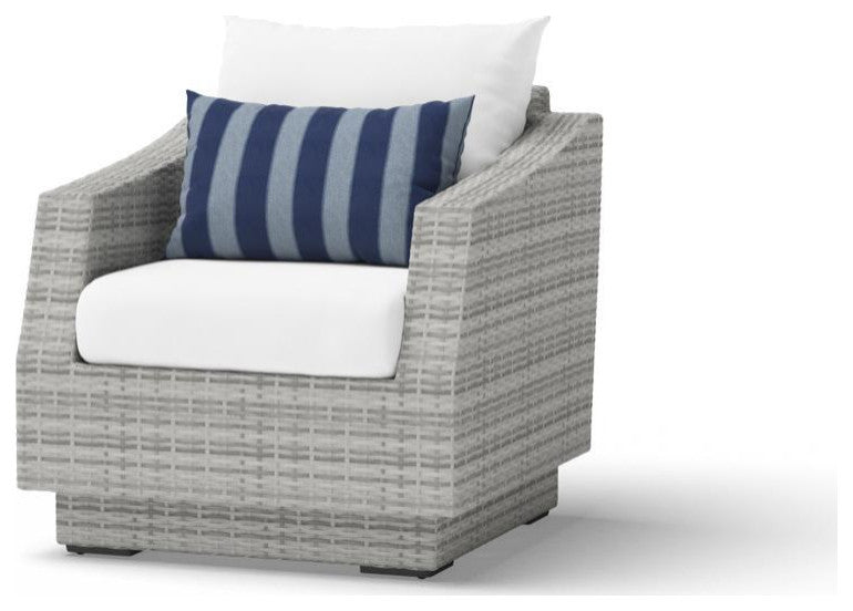 Cannes 9 Piece Sunbrella Outdoor Corner Sectional and Club Chair Seating Set, Centered Ink