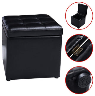 Modern 16" Ottoman Pouffe Storage Box Lounge Seat Footstools, Black
