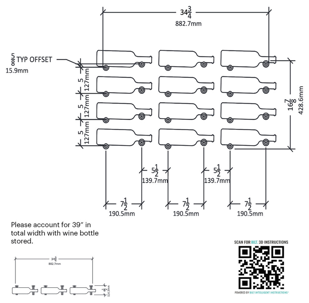 Vino Pins 12 Bottle Wall Mounted Wine Rack Kit, Matte Black, Single Depth (12 Bottles)