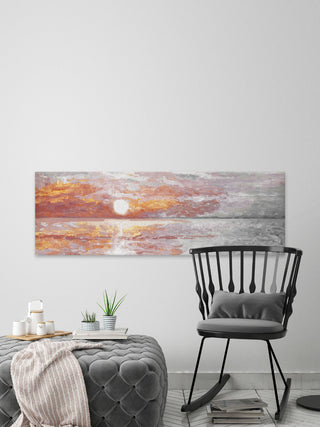 "Deep Red Sunset" Painting Print on Wrapped Canvas, 30"x10"