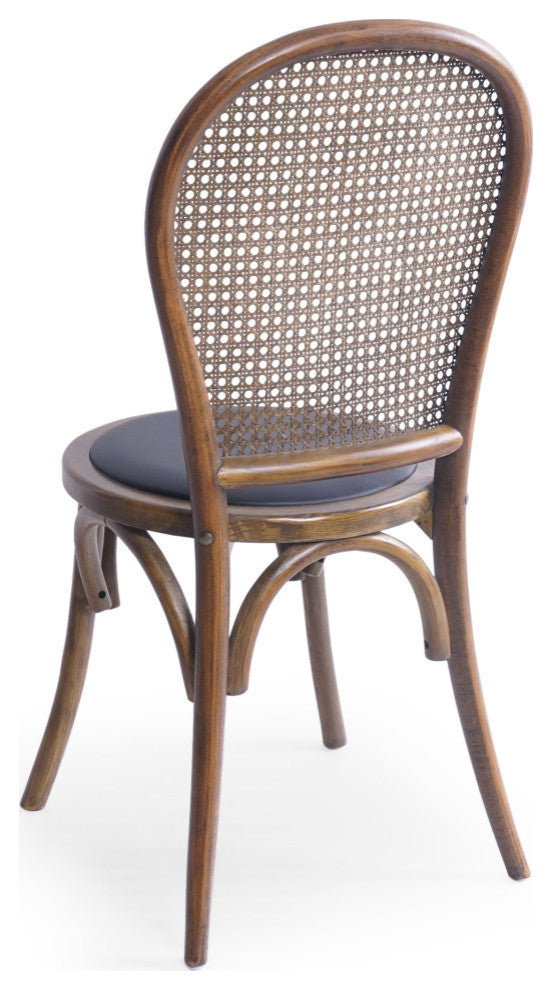 Cano Beech Wood and Rattan Dining Chair With Faux Leather Cushion, Set of 2, Natural Finish/Black