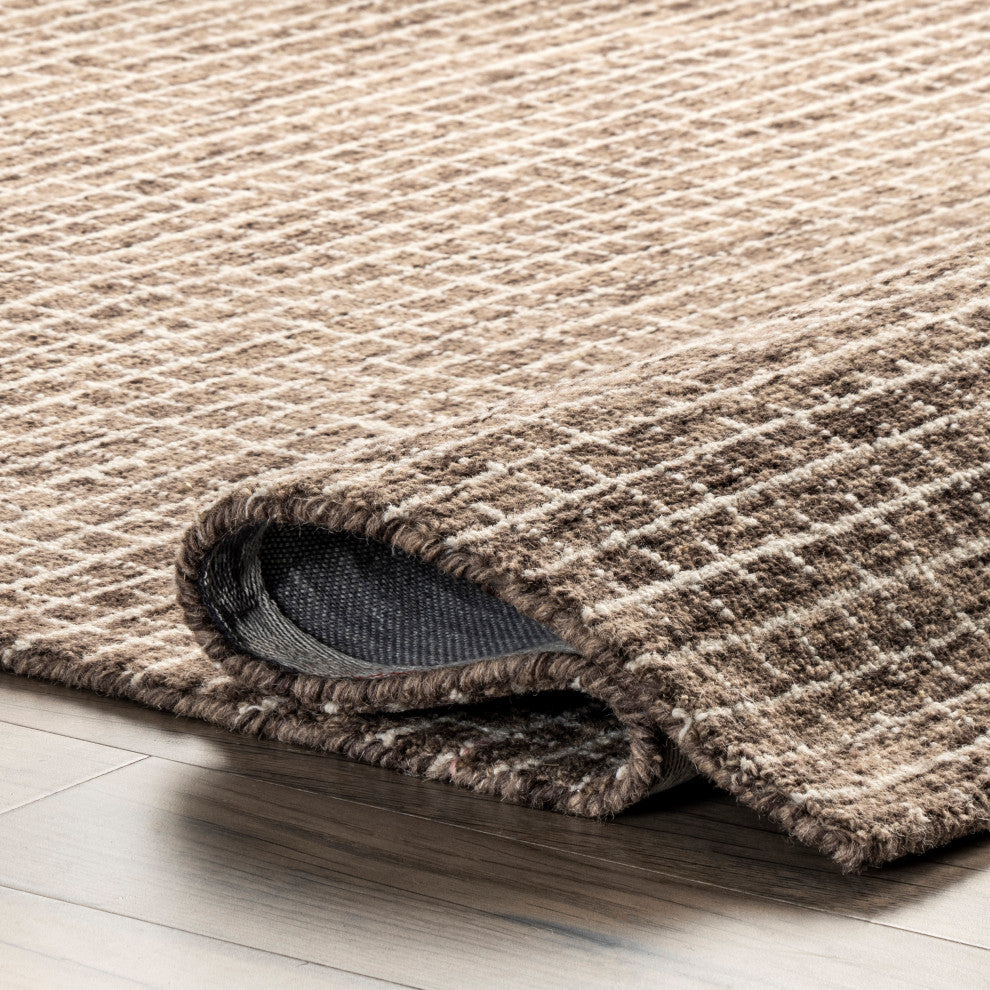 Melrose Checked Wool Area Rug, Brown 12' x 15'
