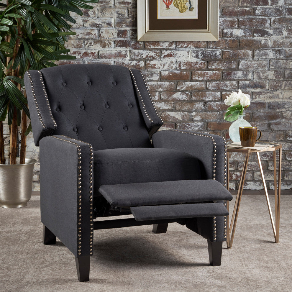 GDF Studio Ingrid Tufted Back Fabric Recliner Chair, Dark Charcoal