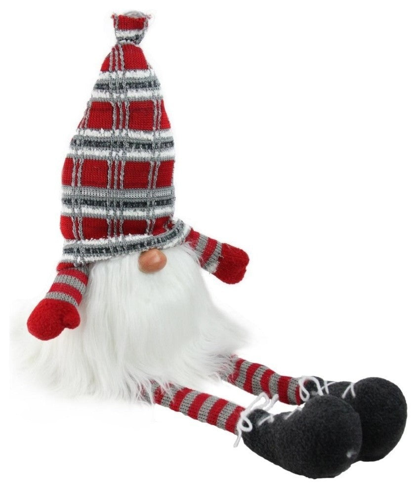 23" Christmas Red and Gray Sitting Santa Gnome Figure With Soft Dangling Legs