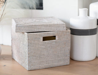 Artifacts Rattan Storage Box With Lid, Letter File, White Wash