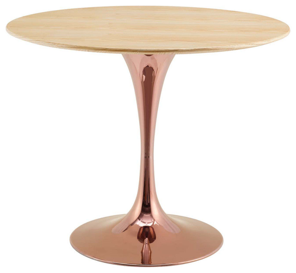 Dining Table, Round, Wood, Rose Gold Brown Natural, Modern, Bistro Restaurant