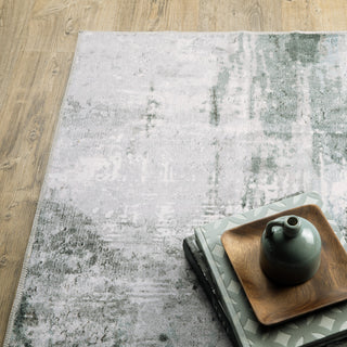 Michaela Machine Washable Modern Grey/ Teal Indoor Area Rug, Grey, 5'x7'