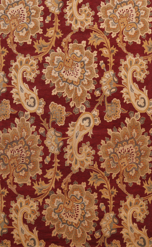 Red Floral Paisley Oriental Area Rug Hand-tufted Wool Carpet 9x12