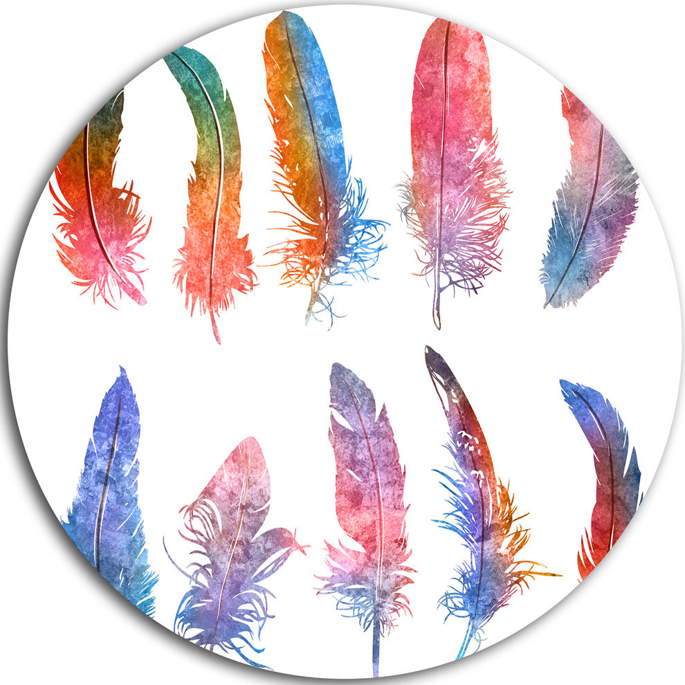 Rainbow Feathers, Raster Illustration, Floral Round Wall Art, 11"