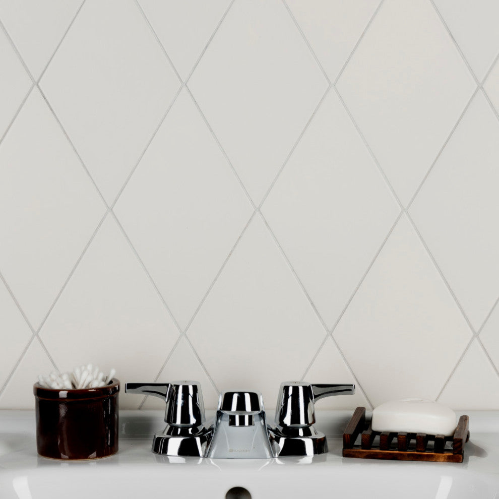Rhombus Porcelain Tile, Smooth White