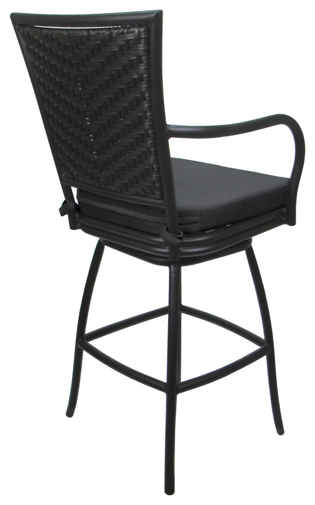 Outdoor Patio Bar Stool Elon With Arms, Dark Gray Linen Gray, 26"