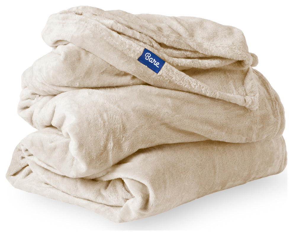Bare Home Microplush Fleece Blanket, Oyster, Throw/Travel