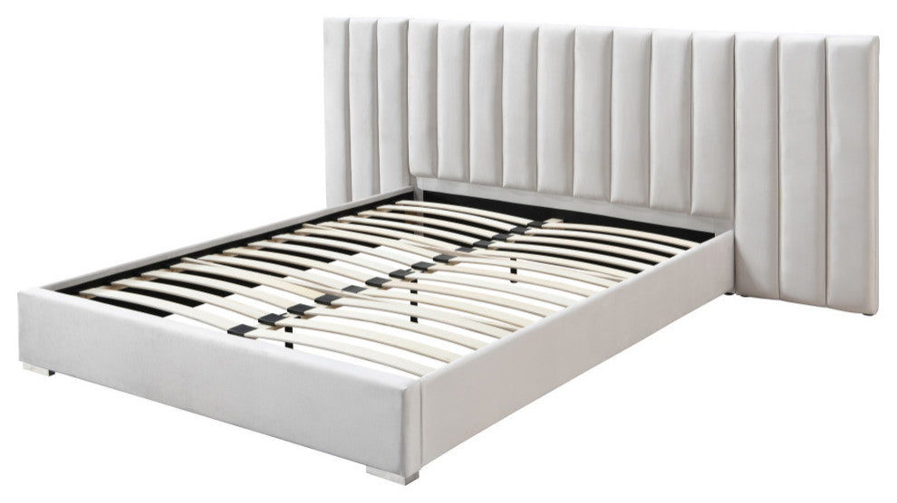 Pablo Velvet Upholstered Bed, Cream, King