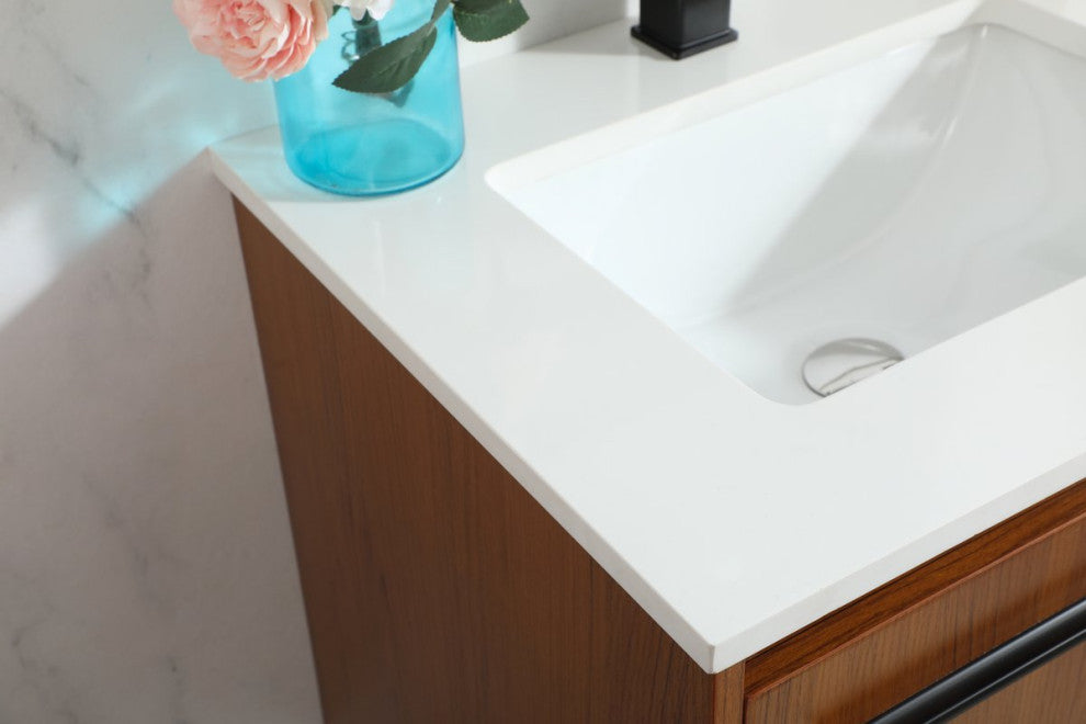 Phoebe Single Bathroom Vanity, Teak, 24", Without Backsplash