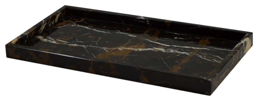 Myrtus Collection Black and Gold Marble Large Amenity Tray, Black and Brown