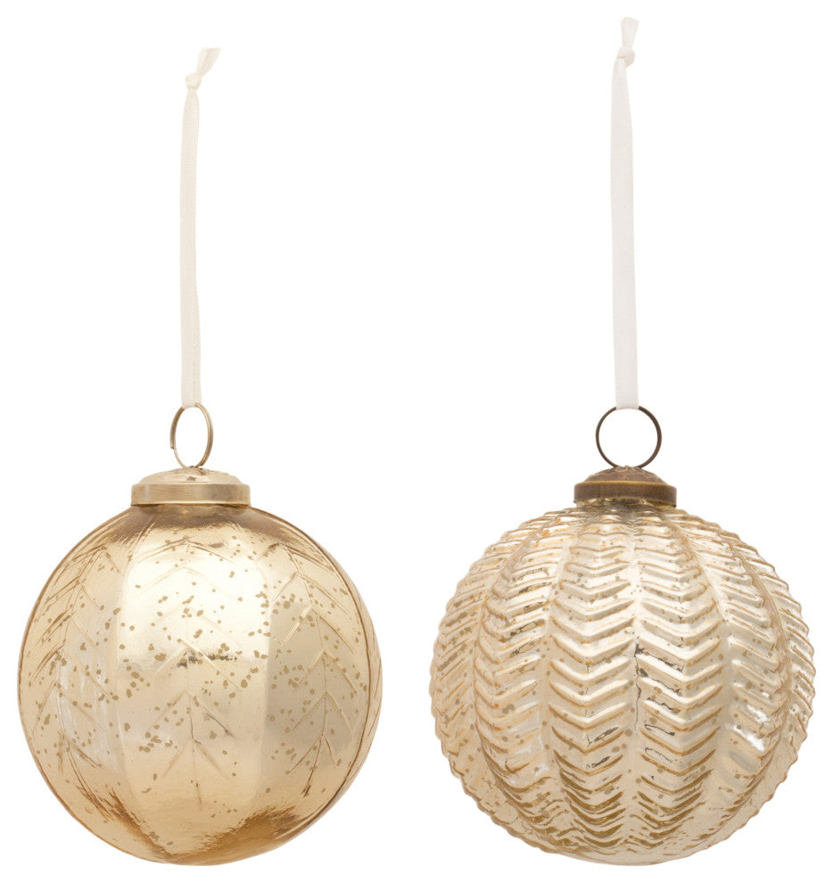 Ribbed Mercury Glass Ball Ornament, 6-Piece Set