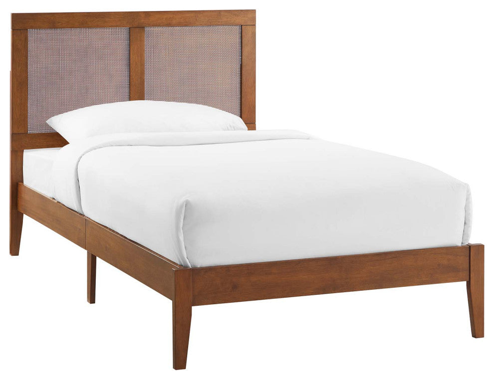 Sirocco Rattan and Wood Twin Platform Bed, Walnut