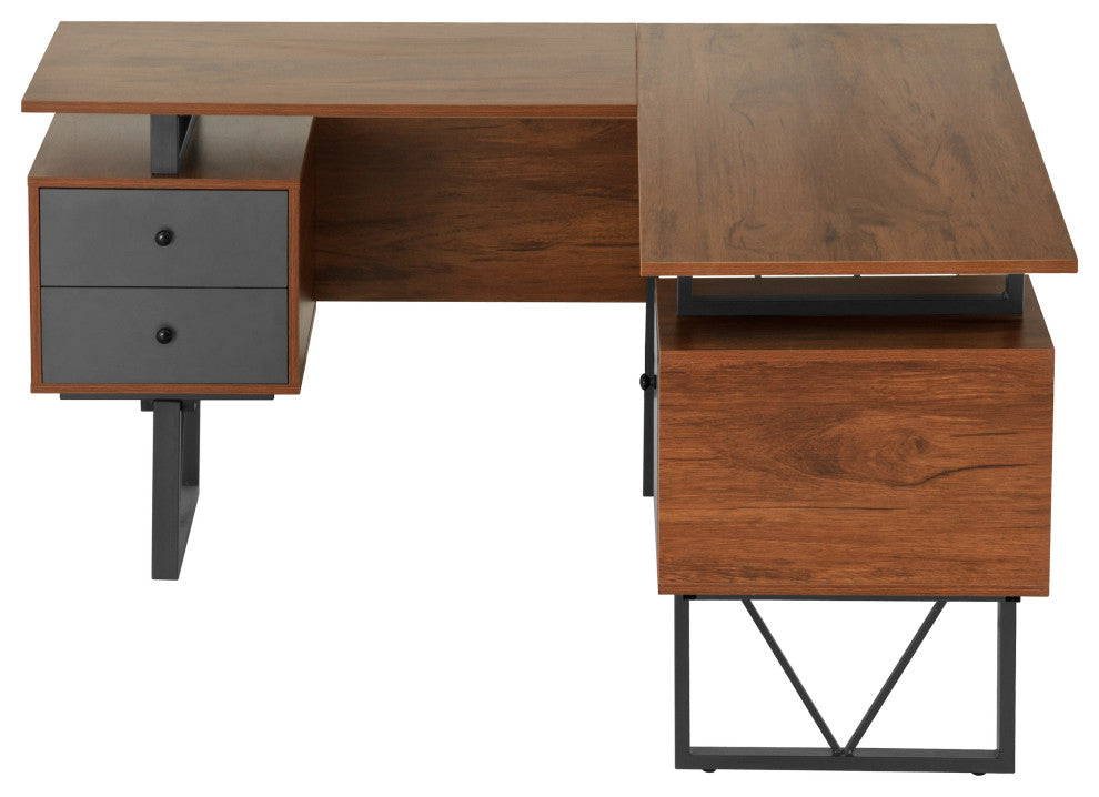 Reversible L-Shape Computer Desk With Drawers and File Cabinet