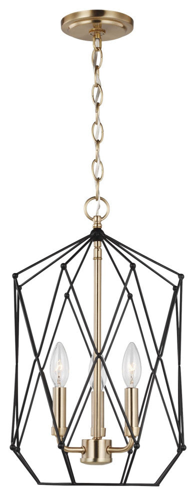 Zarra Medium Three Light Lantern, Satin Brass