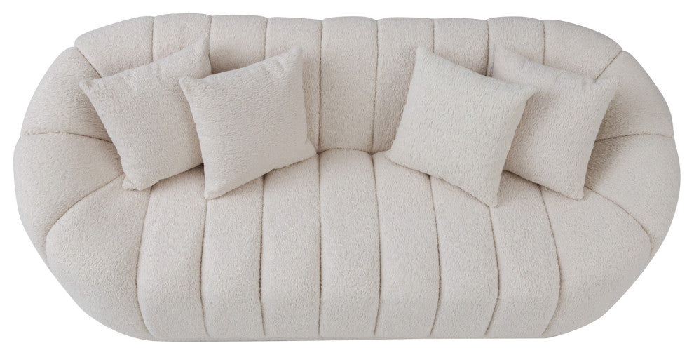 Forrester Mid-Century Modern Japandi Style Tight Back Boucle Couch, White