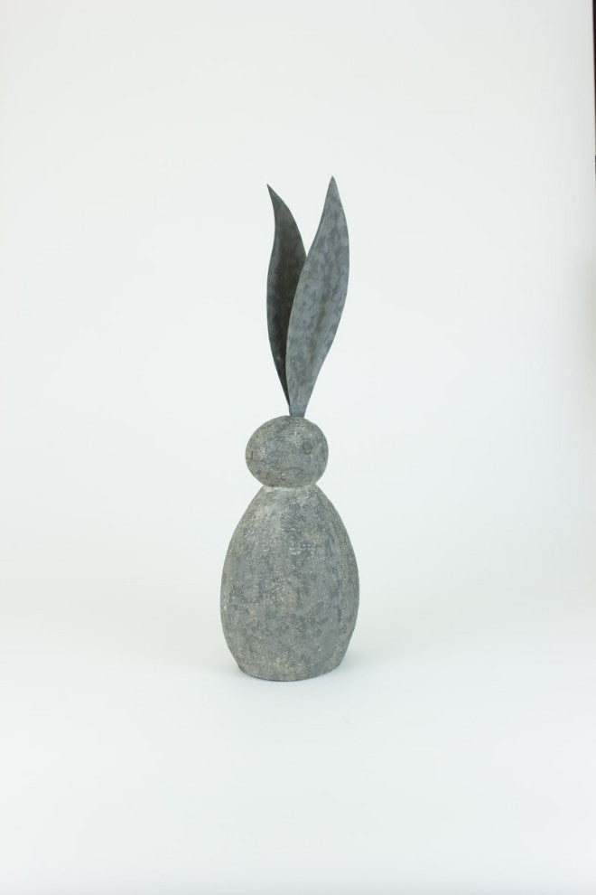 Rustic Short 28" Faux Stone Rabbit Figure Metal Ears