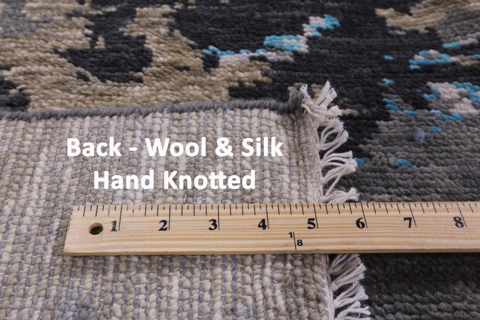9' 6" X 11' 8" Abstract Hand Knotted Wool and Silk Rug Q9158
