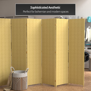 6' Tall Woven Fiber Room Divider, 6 Panel, Dark Beige