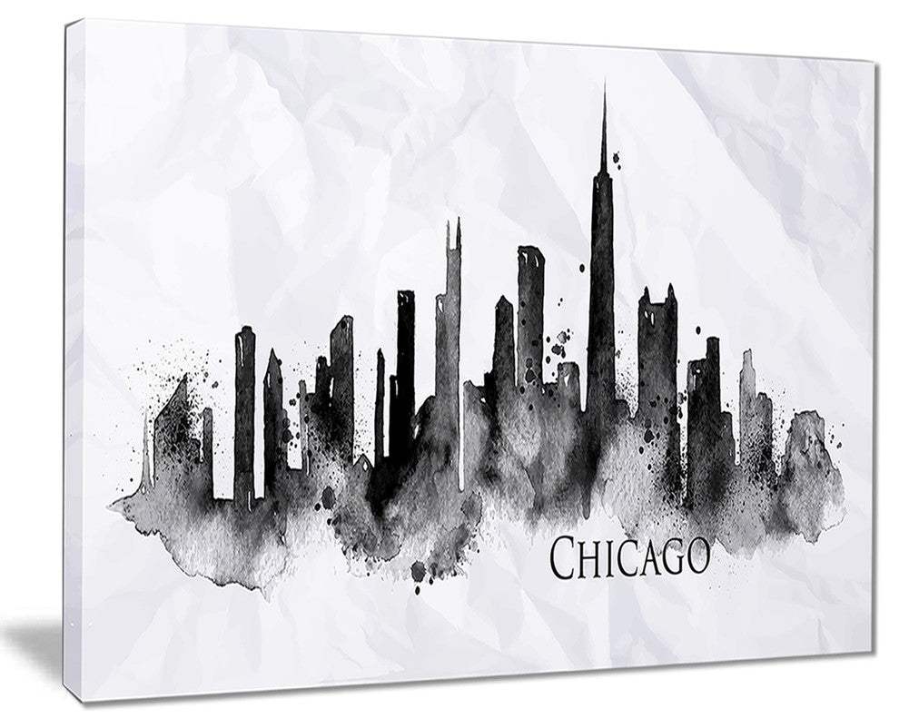 "Chicago Black Silhouette" Canvas Print, 40"x30"