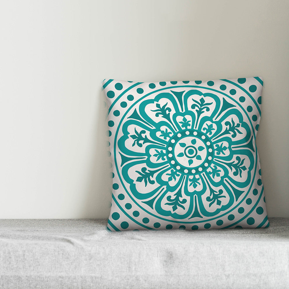 Teal and White Medallion 18x18 Throw Pillow